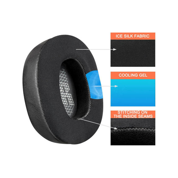 Coussinets de rechange pour JBL Live 650, 660, E65, Mousse à mémoire + Cuir + en Textil, Noires, Gel Rafraîchissant, 1 Paire