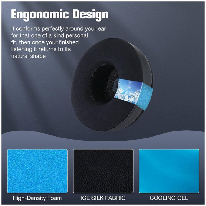 Coussinets de rechange pour JBL JR300, T450BT, T500BT, T600, Mousse à mémoire + Cuir + en Textil, Noires, Gel Rafraîchissant, 1 Paire