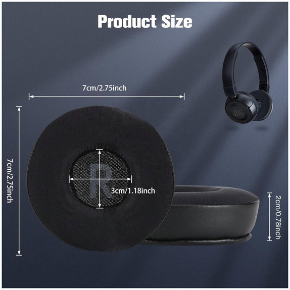 Coussinets de rechange pour JBL JR300, T450BT, T500BT, T600, Mousse à mémoire + Cuir + en Textil, Noires, Gel Rafraîchissant, 1 Paire