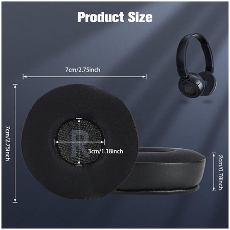 Coussinets de rechange pour JBL JR300, T450BT, T500BT, T600, Mousse à mémoire + Cuir + en Textil, Noires, Gel Rafraîchissant, 1 Paire