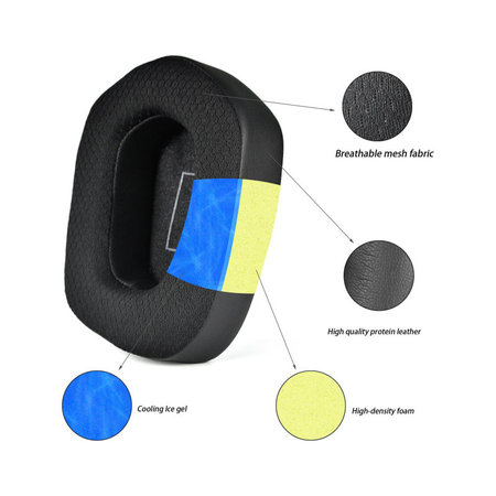 Coussinets de rechange pour Logitech G733, Mousse à mémoire + en Textil + Cuir, Noires, Gel Rafraîchissant, 1 Paire