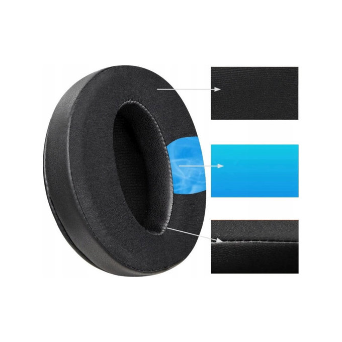 Coussinets de rechange pour Sennheiser HD4.50, Mousse à mémoire + en Textil + Cuir, Noires, Gel Rafraîchissant, 1 Paire