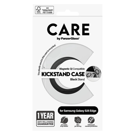 Étui Kickstand pour Samsung Galaxy S25 Edge, Noir, PanzerGlass