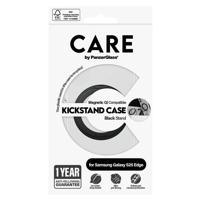 Étui Kickstand pour Samsung Galaxy S25 Edge, Noir, PanzerGlass