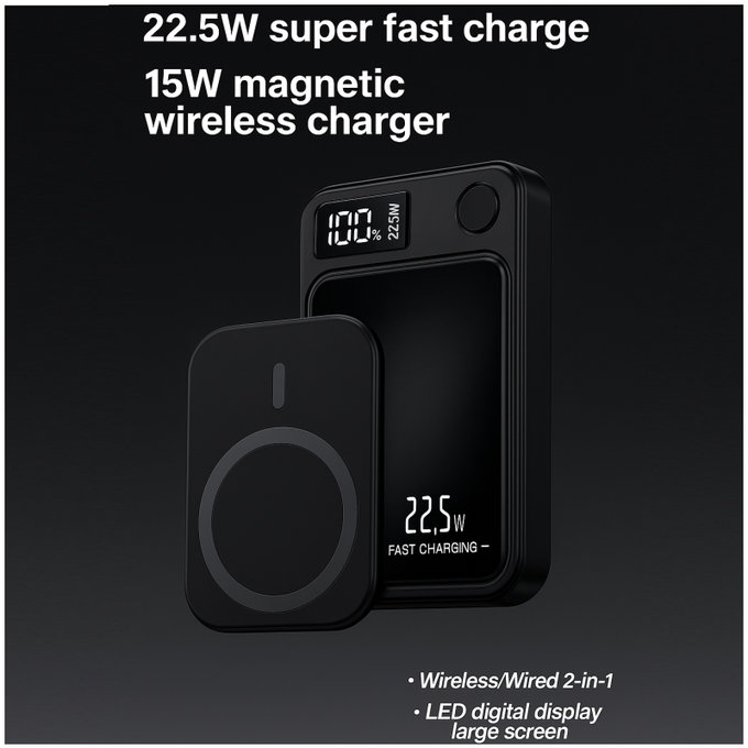 FixPremium - PowerBank MagSafe 5000mAh avec Écran LED, noir