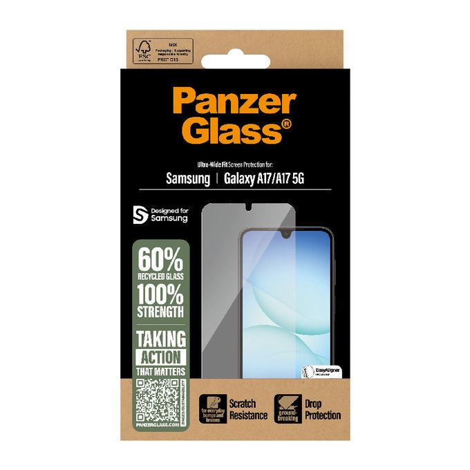 PanzerGlass - Verre trempé UWF avec applicateur pour Samsung Galaxy A17, A17 5G, transparent