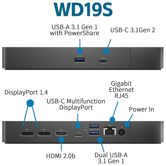 Dell WD19S K20A001 - Station d'accueil (USB-C) + Adaptateur 130W Reconditionné