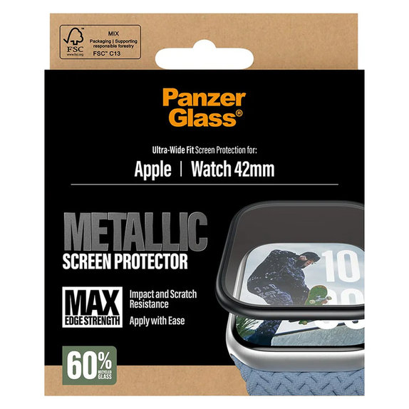 Verre trempé UWF METALLIC pour Apple Watch 11/10 42 mm, Noir, PanzerGlass