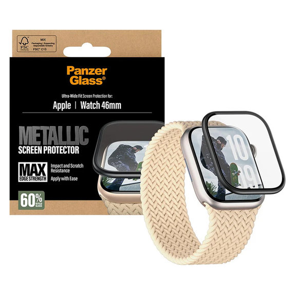 Verre trempé UWF METALLIC pour Apple Watch 11/10 46 mm, Noir, PanzerGlass