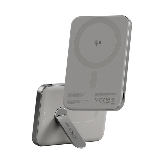 PowerBank sans fil 5000 mAh, avec support rotatif 20 W, compatible MagSafe, Qi2/USB-C, Titane, empower