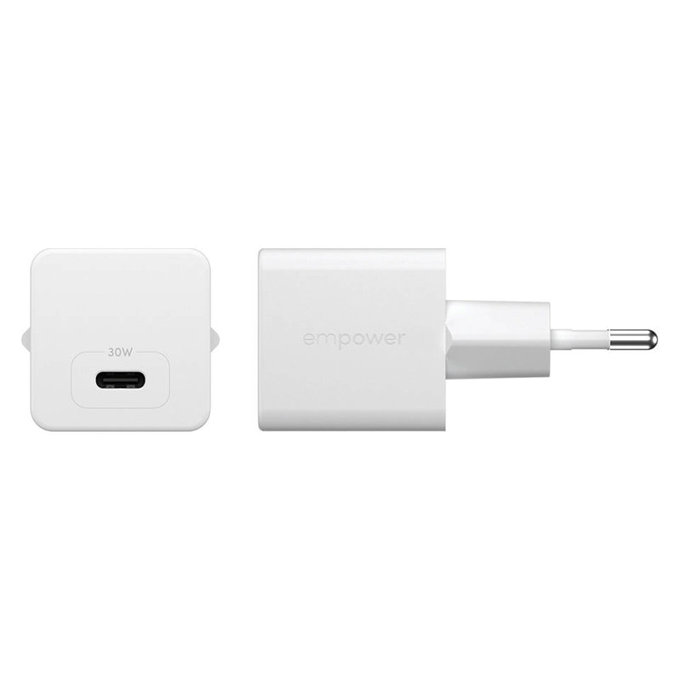 Adaptateur de voyage Grand Prix USB-C, GaN, 30 W PD, blanc argenté, empower