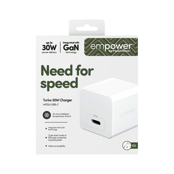 Adaptateur de voyage Grand Prix USB-C, GaN, 30 W PD, blanc argenté, empower