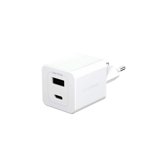 Adaptateur de voyage Grand Prix USB-C/USB-A, GaN, 35 W PD, blanc argenté, empower