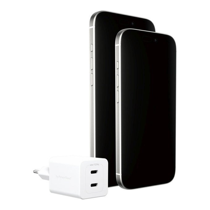 Adaptateur de voyage Grand Prix 2x USB-C, GaN, 45 W PD, Blanc argenté, empower
