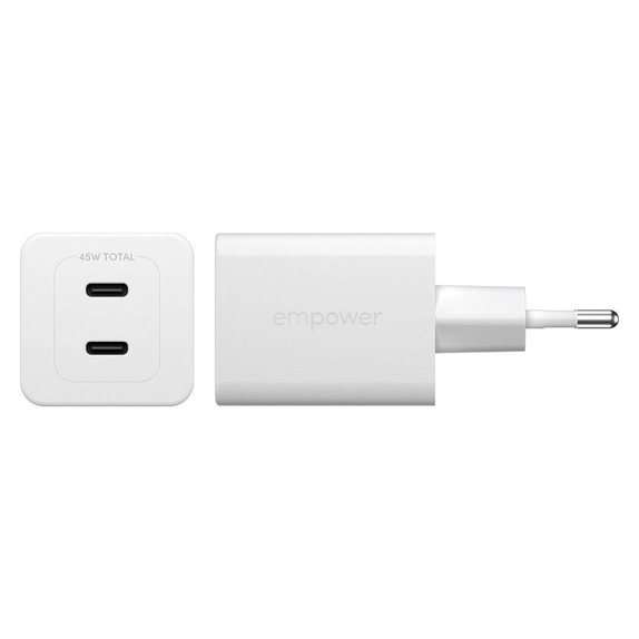 Adaptateur de voyage Grand Prix 2x USB-C, GaN, 45 W PD, Blanc argenté, empower