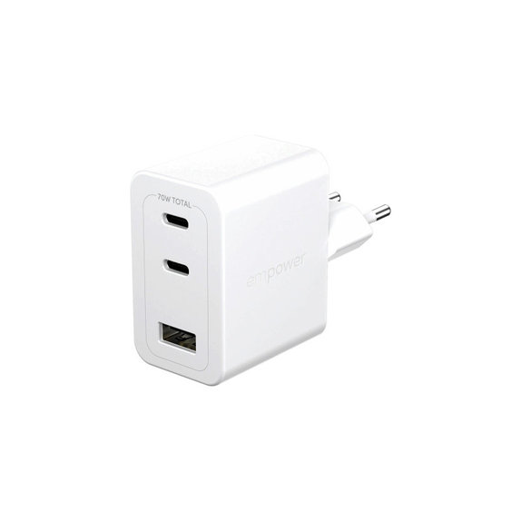 Adaptateur de voyage Grand Prix 2x USB-C/USB-A, GaN, 70 W PD, Blanc argenté, empower