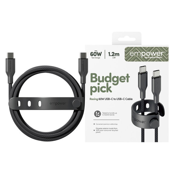 Câble USB-C, 60 W, Racing, 1, 2 m, Space Black, empower