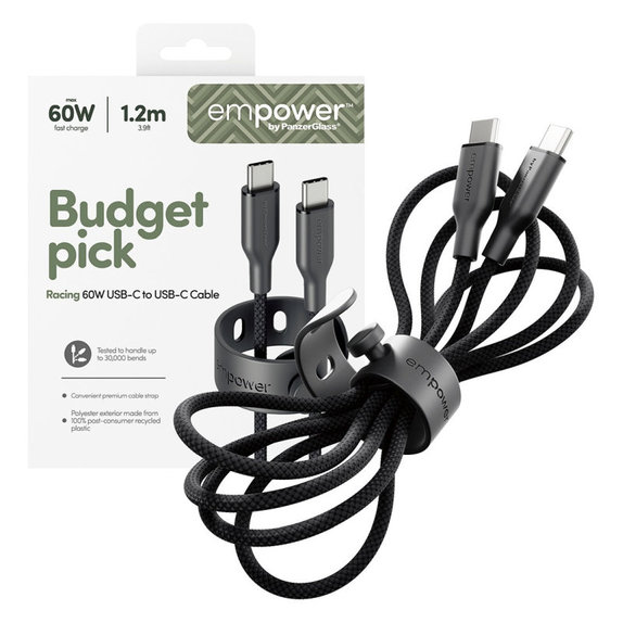 Câble USB-C, 60 W, Racing, 1, 2 m, Space Black, empower