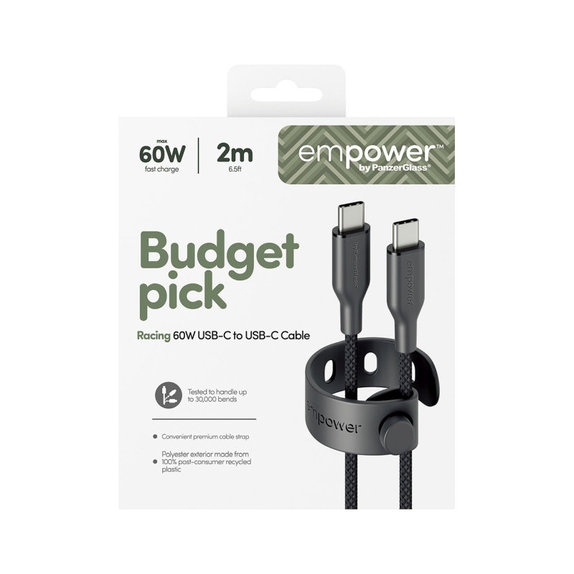 Câble USB-C, 60 W, Racing, 2 m, Space Black, empower