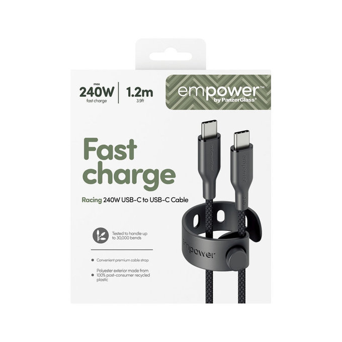 Câble USB-C, 240 W, Racing, 1, 2 m, Space Black, empower