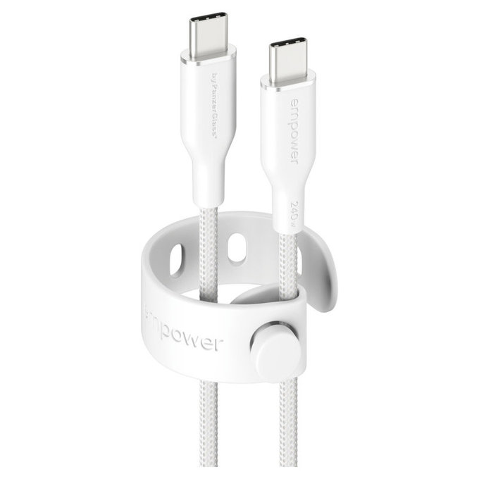 Câble USB-C, 240 W, Racing, 1,2 m, blanc argenté, empower