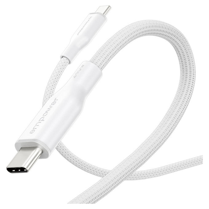 Câble USB-C, 240 W, Racing, 1,2 m, blanc argenté, empower