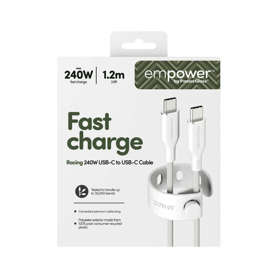 Câble USB-C, 240 W, Racing, 1,2 m, blanc argenté, empower