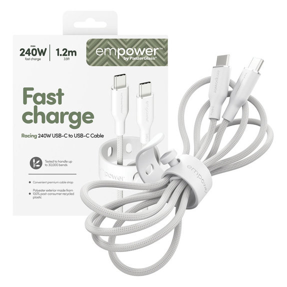 Câble USB-C, 240 W, Racing, 1,2 m, blanc argenté, empower