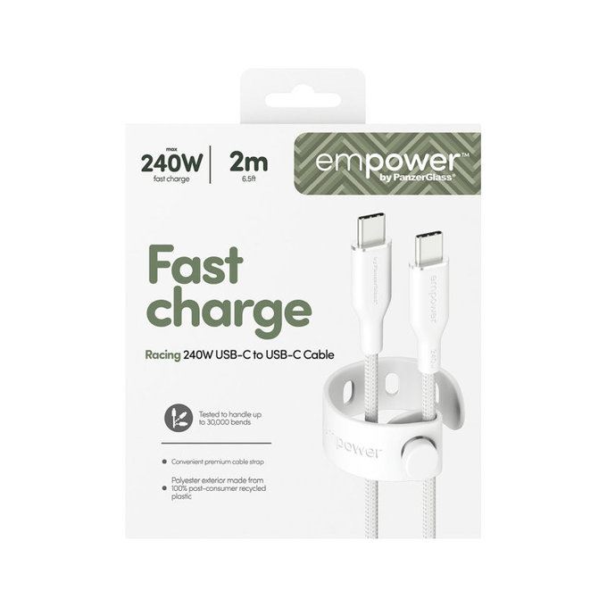Câble USB-C, 240 W, Racing, 2 m, Blanc argenté, empower