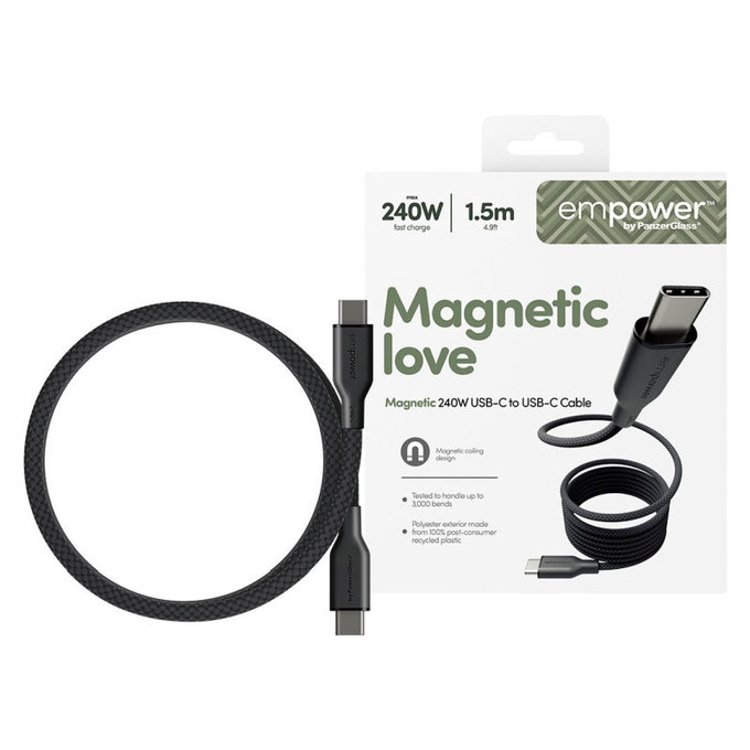Câble USB-C, 240 W, Magnetic, 1, 5 m, Space Black, empower
