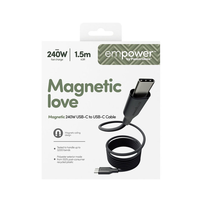 Câble USB-C, 240 W, Magnetic, 1, 5 m, Space Black, empower
