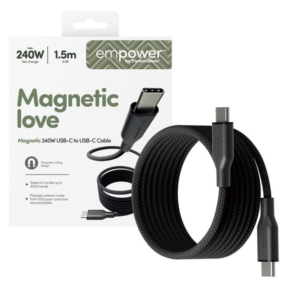 Câble USB-C, 240 W, Magnetic, 1, 5 m, Space Black, empower