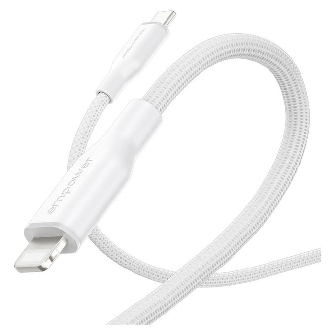 Câble USB-C/Lightning, 60 W, Racing, 1, 2 m, Blanc argenté, empower