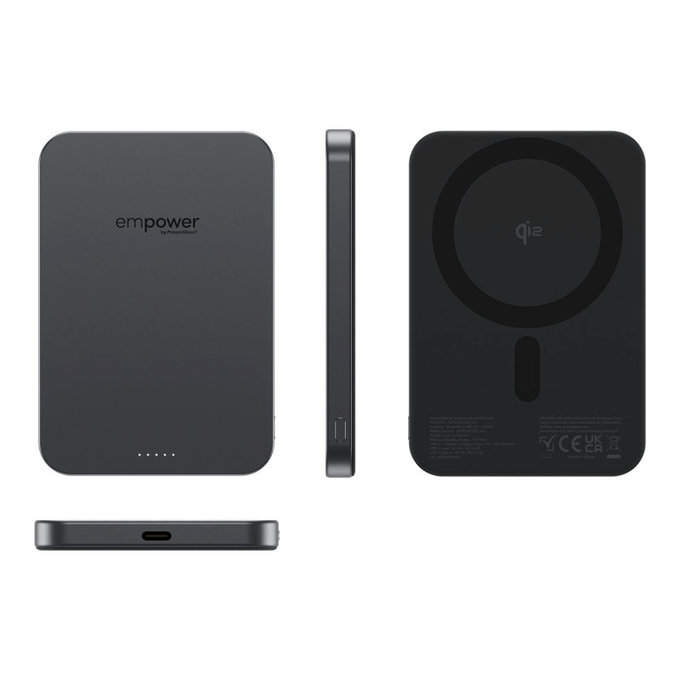 PowerBank sans fil 5000 mAh, 20 W, compatible avec MagSafe, Qi2/USB-C, Space Black, empower
