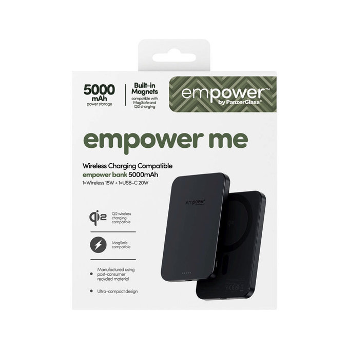 PowerBank sans fil 5000 mAh, 20 W, compatible avec MagSafe, Qi2/USB-C, Space Black, empower