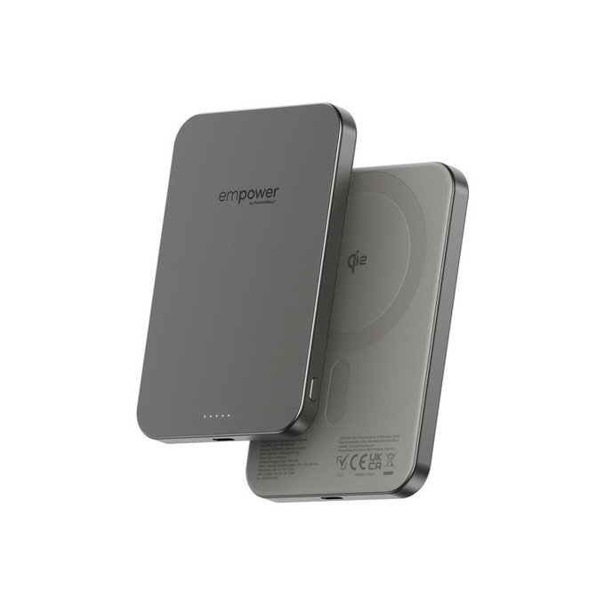 PowerBank sans fil 5000 mAh, 20 W, compatible avec MagSafe, Qi2/USB-C, Titane, empower