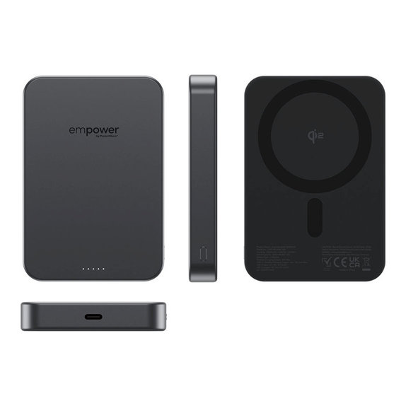 PowerBank sans fil 10000 mAh, 20 W, compatible avec MagSafe, Qi2/USB-C, Space Black, empower