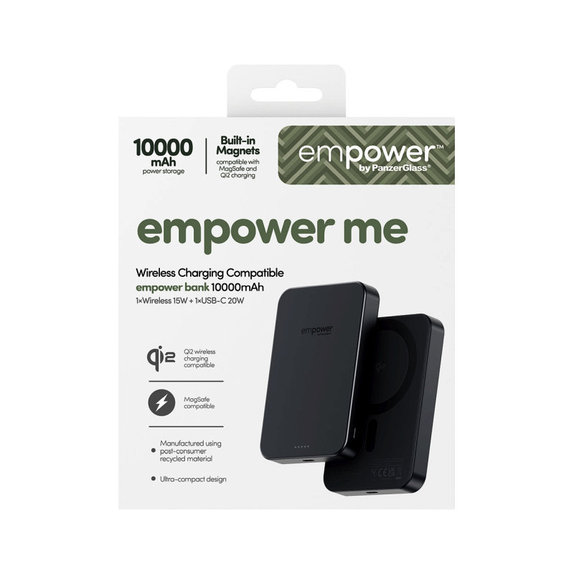 PowerBank sans fil 10000 mAh, 20 W, compatible avec MagSafe, Qi2/USB-C, Space Black, empower
