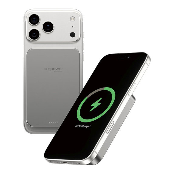 PowerBank sans fil 10000 mAh, 20 W, compatible avec MagSafe, Qi2/USB-C, Titane, empower