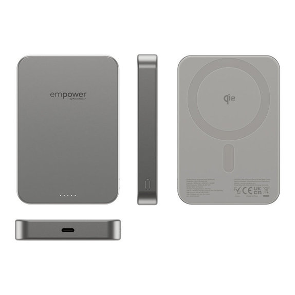 PowerBank sans fil 10000 mAh, 20 W, compatible avec MagSafe, Qi2/USB-C, Titane, empower