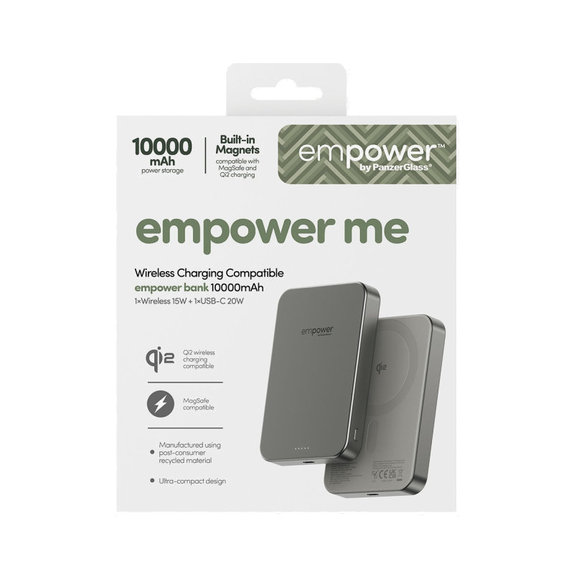PowerBank sans fil 10000 mAh, 20 W, compatible avec MagSafe, Qi2/USB-C, Titane, empower