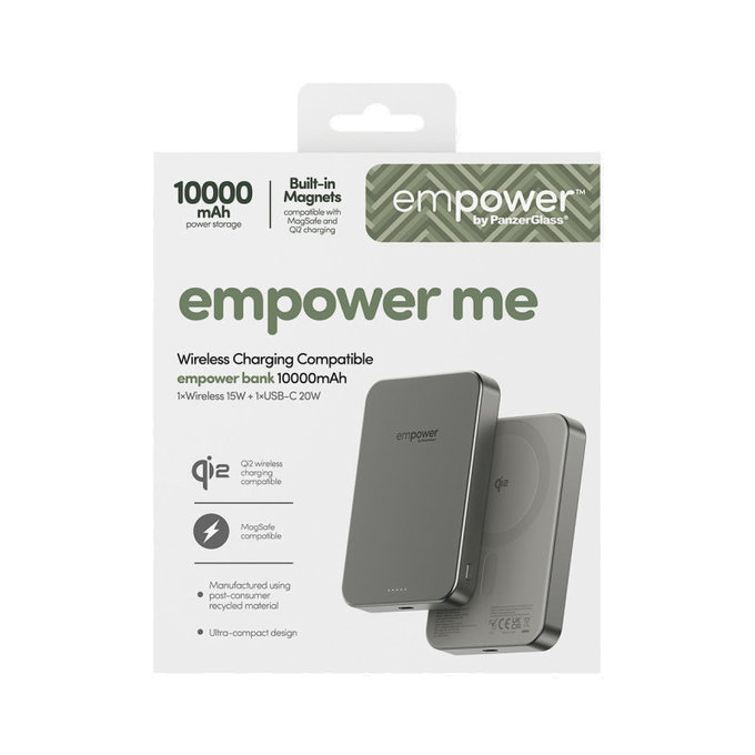 PowerBank sans fil 10000 mAh, 20 W, compatible avec MagSafe, Qi2/USB-C, Titane, empower