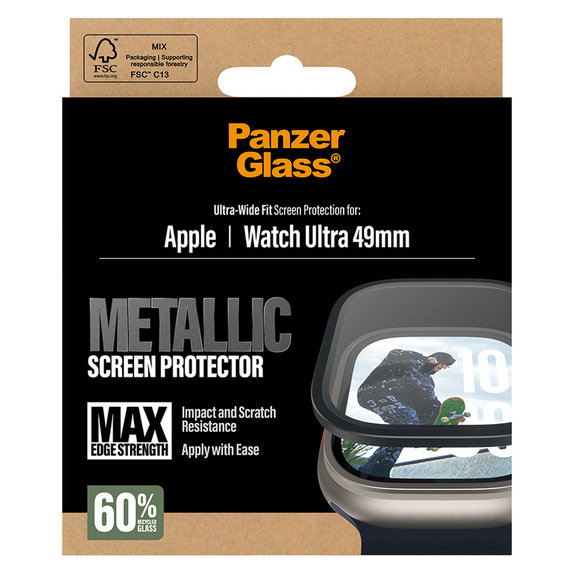 Verre trempé UWF METALLIC pour Apple Watch Ultra 49 mm, Noir, PanzerGlass
