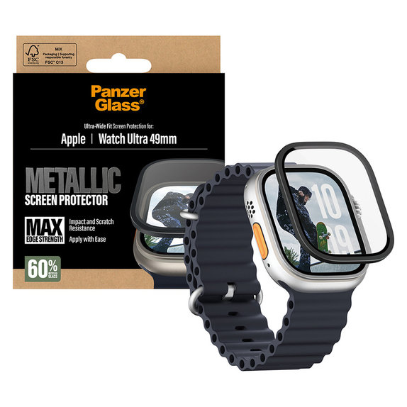 Verre trempé UWF METALLIC pour Apple Watch Ultra 49 mm, Noir, PanzerGlass