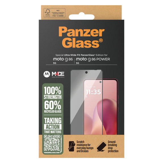 Verre trempé UWF pour Motorola Moto G86 Power, Noir, PanzerGlass