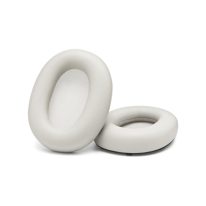Coussinets de rechange pour Sony WH-1000XM6, Mousse à mémoire + cuir PU, Blanches, 1 Paire