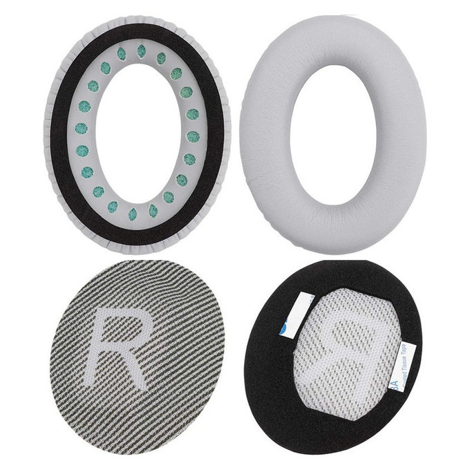 Coussinets de rechange pour Bose QuietComfort 35, Mousse à mémoire + cuir PU, Grises, 1 Paire