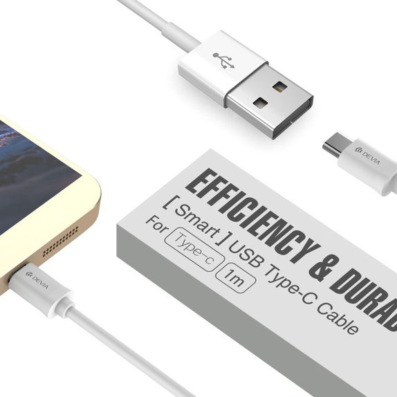 Câble USB / USB-C Smart, 2.1A, 2m, blanc, Devia