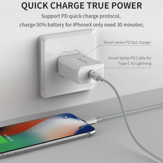 Câble Lightning / USB-C Smart, PD 20W, 1m, blanc, Devia