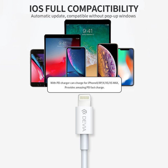 Câble Lightning / USB-C Smart, PD 20W, 1m, blanc, Devia